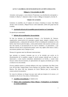 Acta V asamblea de Ecologistas en Acción Andalucía